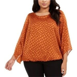 Alfani Earthy Blouse Overlay Party Top Long Sleeve 2X‎ EUC